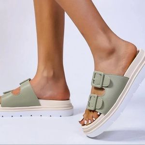 Shein Buckle Design Sage Platform Sandals ✨